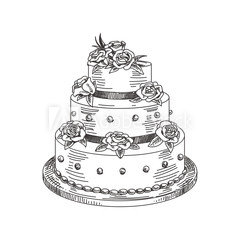 four-tier cake with purple flowers