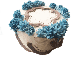 round blue cake with flowers for Shabbos
