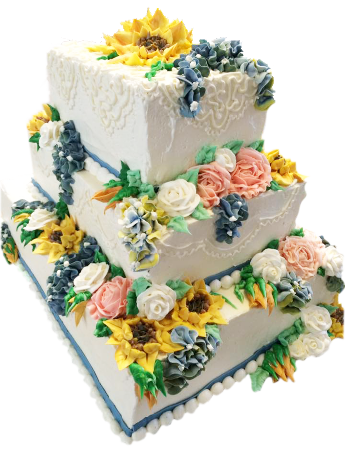 three-tier cake with flowers