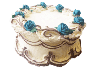 round blue cake with flowers for Shabbos